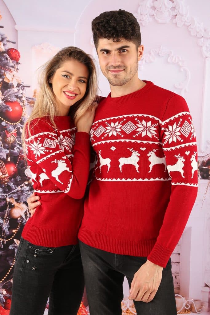 set bluze cuplu tricot snow christmas rosu 1